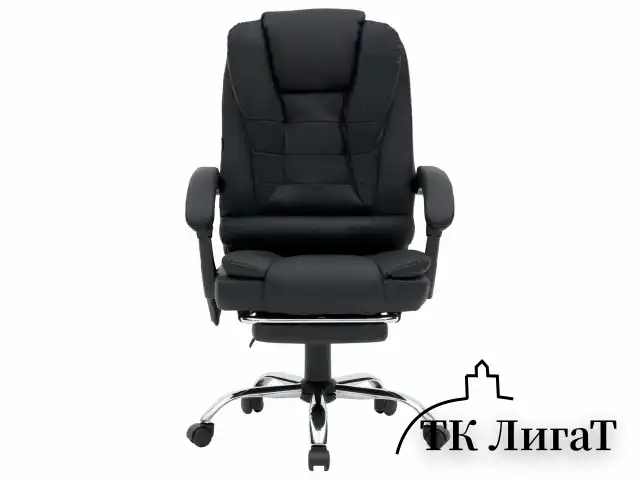 Кресло офисное CROMEX "Lounge MS-007", подножка, 6 массажных модулей, экокожа, черное, 532960