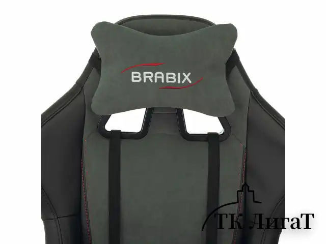 Кресло компьютерное BRABIX "Striker GM-121", синхромеханизм, 2 подушки, экокожа/велюр, черное/серое, 532961