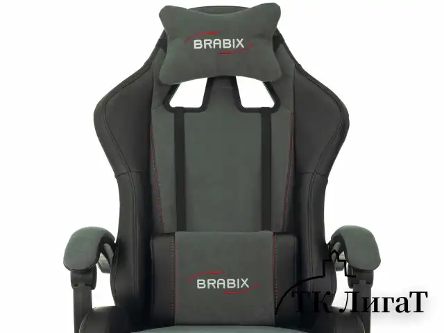 Кресло компьютерное BRABIX "Striker GM-121", синхромеханизм, 2 подушки, экокожа/велюр, черное/серое, 532961