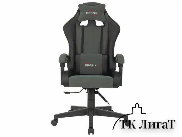 Кресло компьютерное BRABIX "Striker GM-121", синхромеханизм, 2 подушки, экокожа/велюр, черное/серое, 532961