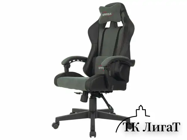 Кресло компьютерное BRABIX "Striker GM-121", синхромеханизм, 2 подушки, экокожа/велюр, черное/серое, 532961