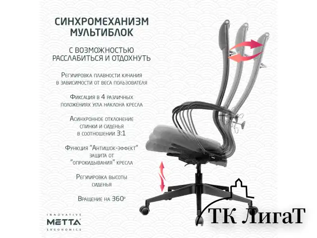 Кресло МЕТТА "ErgoLife" 10 B1-162K, пластик, синхромеханизм, ткань, темно-серое