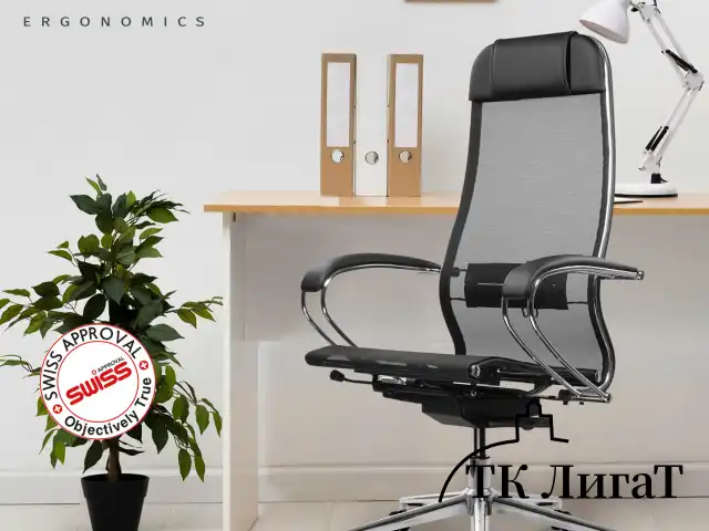 Кресло МЕТТА "ErgoLife" 10 B1-104K, хром, синхромеханизм, прочная сетка, черное