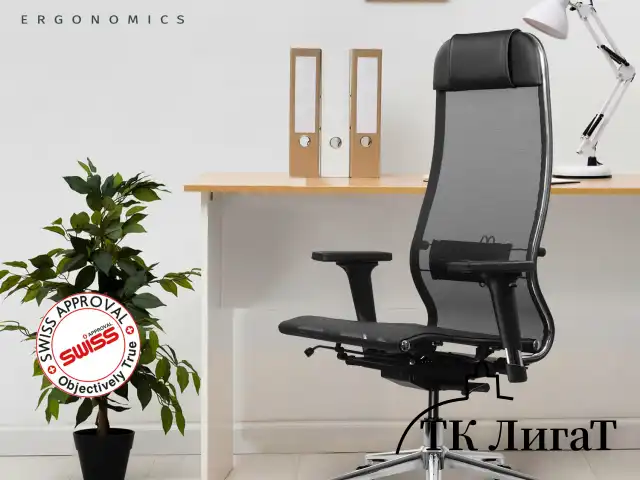 Кресло МЕТТА "ErgoLife" 10 B1-104D, хром, синхромеханизм, 2D-подлокотники, прочная сетка, черное