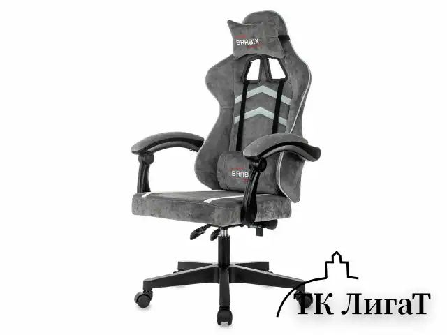Кресло компьютерное BRABIX "Shooter GM-123", 2 подушки, ткань, серое, 533192
