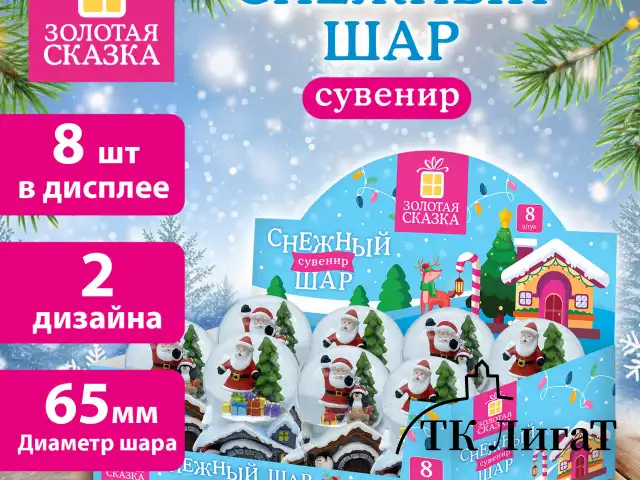 Сувенир снежный шар СКАЗОЧНЫЕ ДОМИКИ, диаметр 65 мм, полистоун/стекло, 2 дизайна ассорти, ЗОЛОТАЯ СКАЗКА, 592139