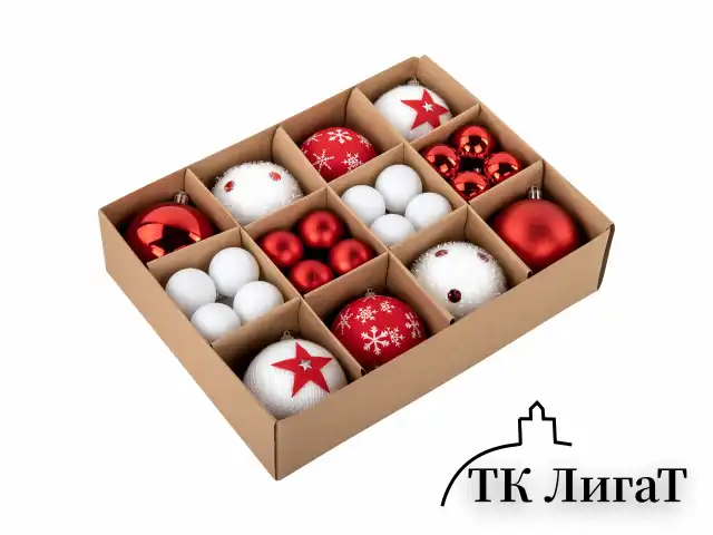 Шары ёлочные НАБОР 40 шт., 8 см/4 см, "Red&White", красные/белые, пластик, ЗОЛОТАЯ СКАЗКА, 592167