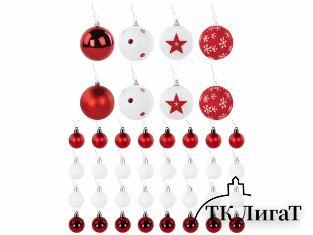 Шары ёлочные НАБОР 40 шт., 8 см/4 см, "Red&White", красные/белые, пластик, ЗОЛОТАЯ СКАЗКА, 592167