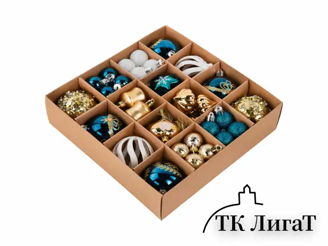 Шары ёлочные НАБОР 56 предметов, "Magic Box", бирюзовый/золото, пластик, ЗОЛОТАЯ СКАЗКА, 592174