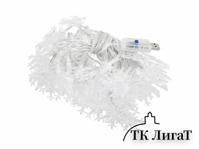 Электрогирлянда-нить комнатная "Снежинки" 10 м, 80 LED, теплый белый, USB, ЗОЛОТАЯ СКАЗКА, 592204