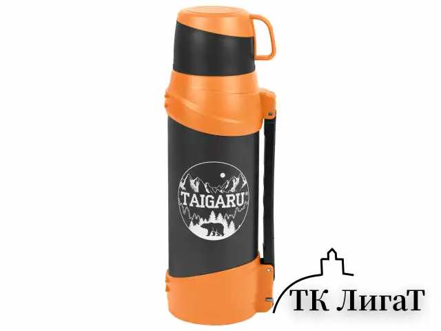 Термос классический, нержавеющая сталь, 2 л, оранжево-серый, 2 кружки, ручка + ремешок, TAIGARU, 608817