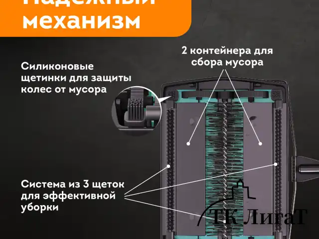 Щетка-веник-пылесос механическая для пола и ковровых покрытий, металл, чёрно-бирюзовая, DASWERK, 608948