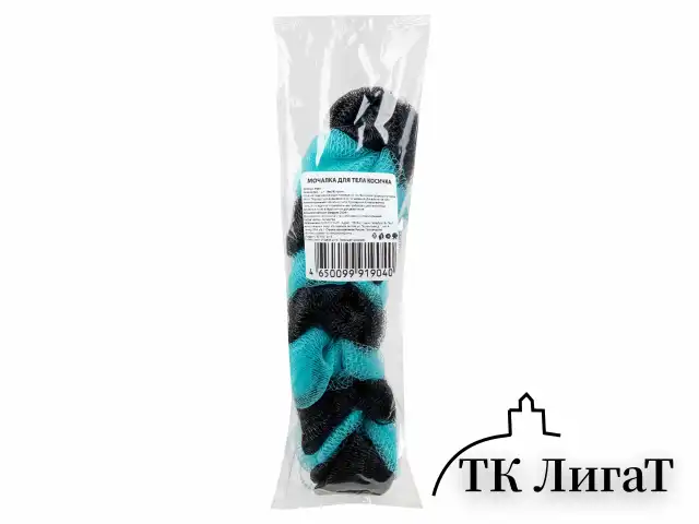 Мочалка для тела КОСИЧКА, нейлоновая с ручками, 80 г (29х6х6 см), ассорти, 9040