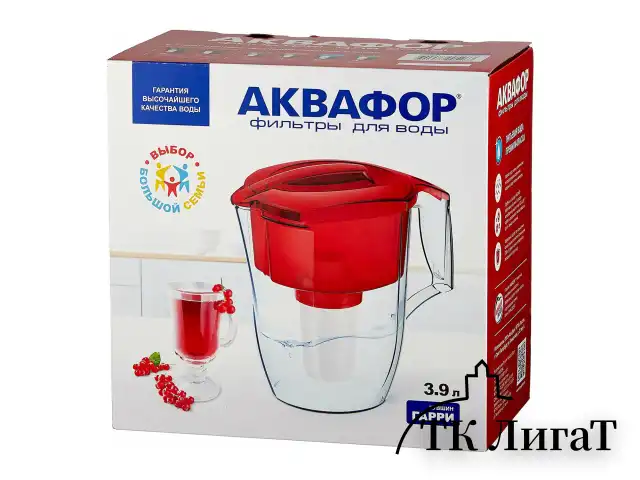 Кувшин-фильтр для очистки воды АКВАФОР "Гарри А5", 3,9 л, со сменной кассетой, красный, 501734