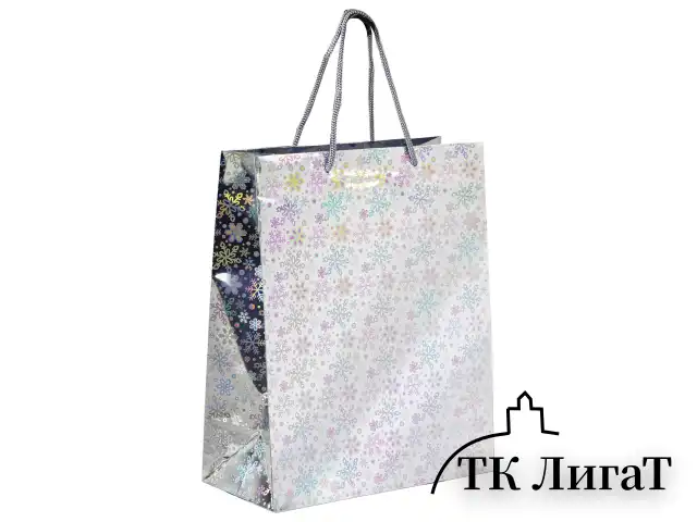 Пакет подарочный новогодний НАБОР 4 шт. 26x13x32 см (L), ГОЛОГРАФИЯ 3 цвета ЗОЛОТАЯ СКАЗКА, 609614