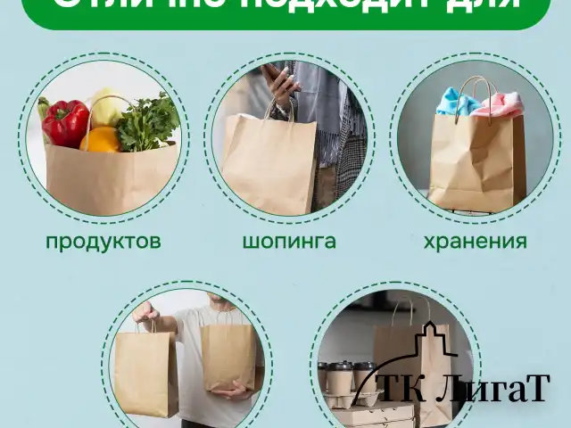 Крафт-пакет бумажный 26х15х35 см, КОМПЛЕКТ 50 шт., крученые ручки, плотность 90 г/м2, LAIMA ECO CRAFT, 609686