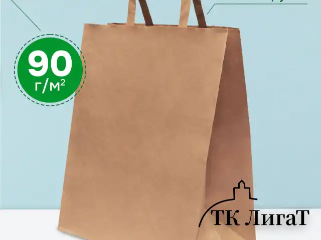 Крафт-пакет бумажный 24х14х29 см, КОМПЛЕКТ 50 шт., плоские ручки, плотность 90 г/м2, LAIMA ECO CRAFT, 609687
