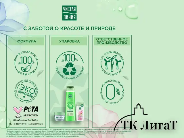 Мицеллярная вода 400 мл, ЧИСТАЯ ЛИНИЯ, 3 в 1 "Гиалурон и экстракт розы", увлажняющая
