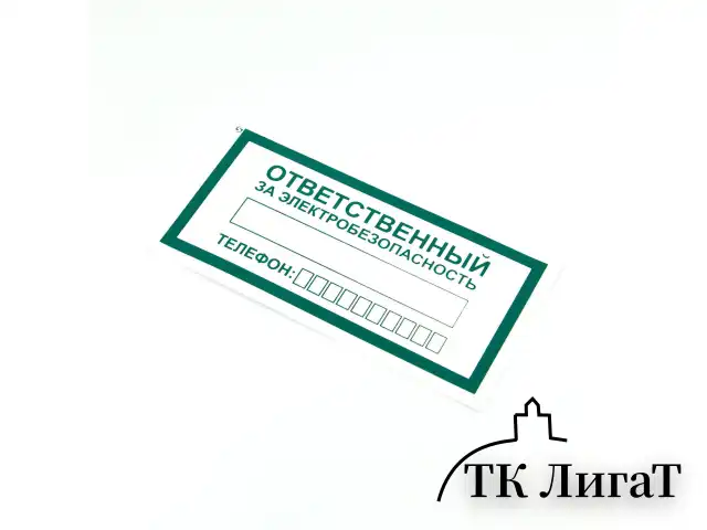 Знак "Ответственный за электробезопасность", КОМПЛЕКТ 10 штук, 100х200 мм, пленка, А31
