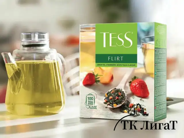 Чай TESS "Flirt" зеленый с клубникой и персиком, 100 пакетиков в конвертах по 1,5 г, 1476-09