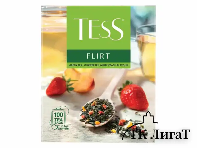 Чай TESS "Flirt" зеленый с клубникой и персиком, 100 пакетиков в конвертах по 1,5 г, 1476-09