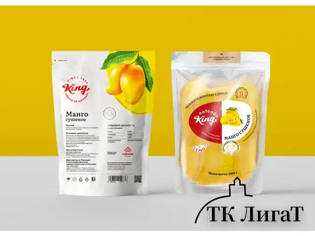 Манго натуральное KING, сушеное, 1 кг, пакет, 10101