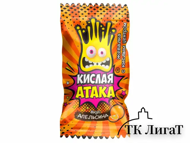 Конфета жевательная КИСЛАЯ АТАКА с кислым центром, ассорти 3 вкусов, 4,5 г, KA-1-1