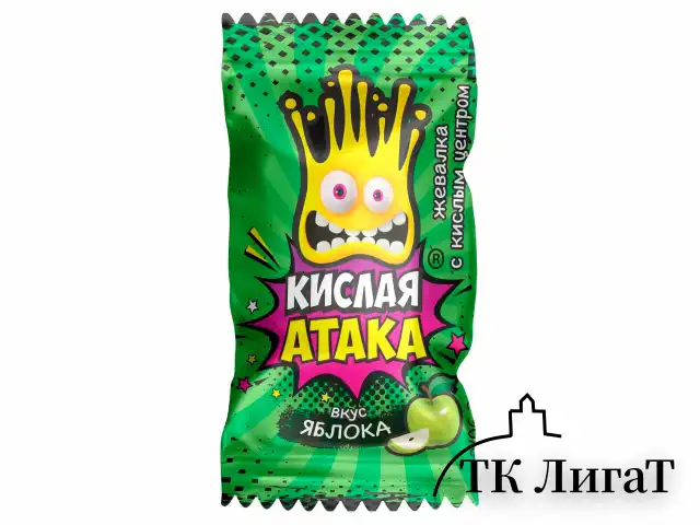 Конфета жевательная КИСЛАЯ АТАКА с кислым центром, ассорти 3 вкусов, 4,5 г, KA-1-1