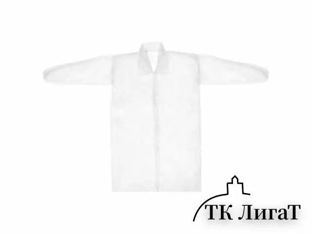 Халат одноразовый белый на кнопках КОМПЛЕКТ 10 шт., XXXL, 60-62 размер, 110 см, рукав на резинке, 30 г/м2, ОПТИТРЕЙД