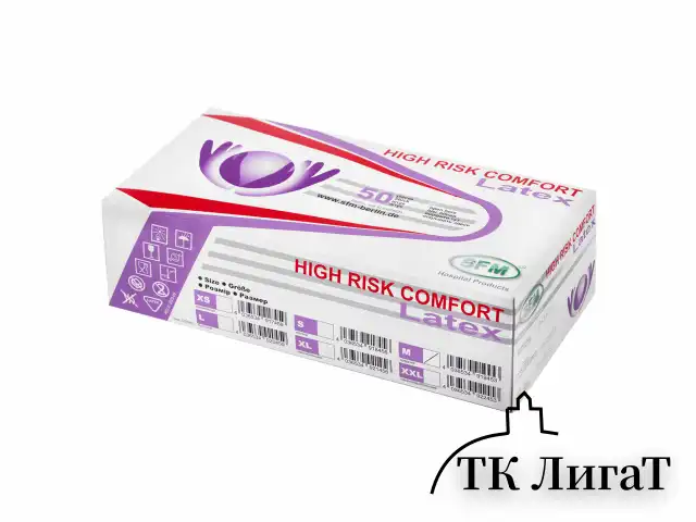Перчатки латексные смотровые особо прочные SFM HIGH RISK COMFORT, Германия, 25 пар (50 шт.), размер M (средний)