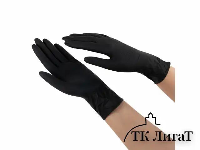 Перчатки нитриловые сверхпрочные с текстурой SFM MEGA TEX BLACK, Германия, 25 пар (50 шт.), размер S (малый)