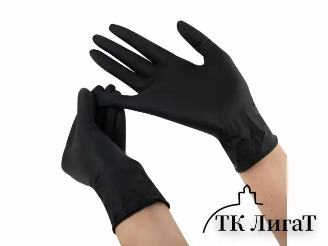 Перчатки нитриловые сверхпрочные с текстурой SFM MEGA TEX BLACK, Германия, 25 пар (50 шт.), размер S (малый)