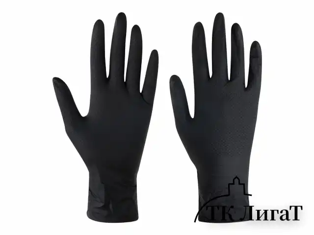 Перчатки нитриловые сверхпрочные с текстурой SFM MEGA TEX BLACK, Германия, 25 пар (50 шт.), размер S (малый)