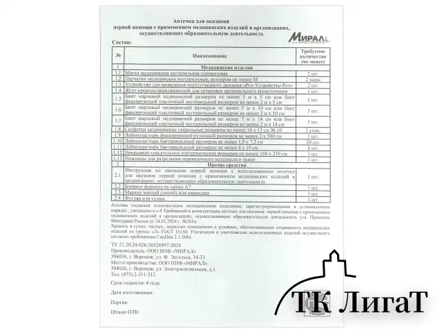Аптечка для детских и учебных учреждений, по приказу №261н, МИРАЛ, пластиковый шкаф, ОДШП-Н