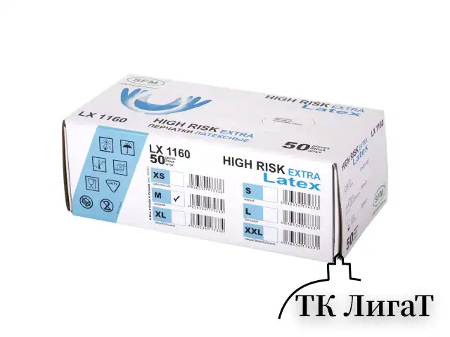 Перчатки латексные смотровые сверхпрочные SFM HIGH RISK LX 1160, Германия, 25 пар (50 шт.), M (средний)