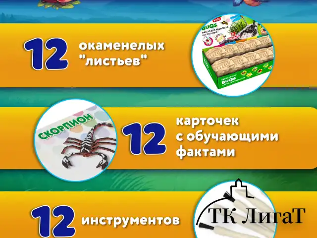 Набор для раскопок "Насекомые", 12 видов, карточки, инструменты, BRAUBERG KIDS, 665127