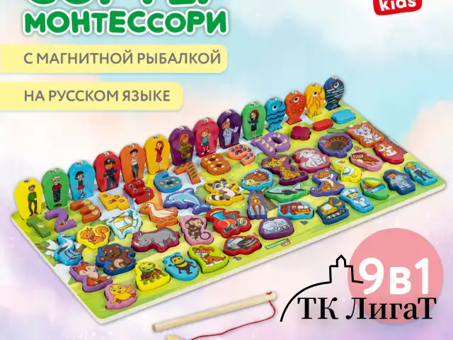 Сортер-доска деревянный развивающий по методу Монтессори, с магнитной рыбалкой BRAUBERG KIDS, 665242