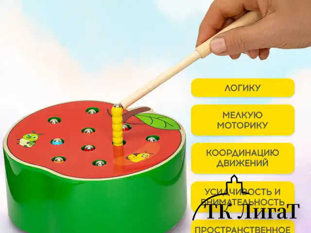 Сортер-рыбалка магнитный деревянный развивающий "Яблоко", BRAUBERG KIDS, 665244