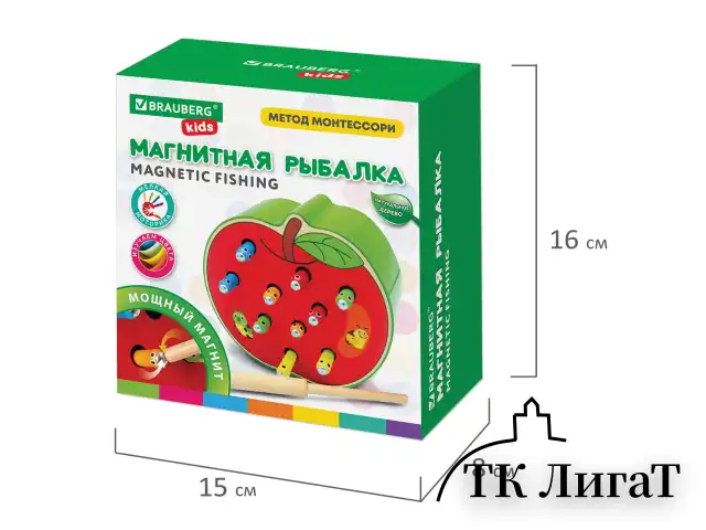 Сортер-рыбалка магнитный деревянный развивающий "Яблоко", BRAUBERG KIDS, 665244