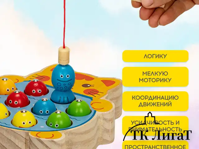 Сортер-рыбалка магнитный деревянный развивающий "Кот", BRAUBERG KIDS, 665246