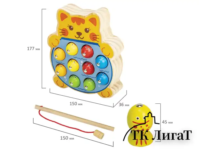 Сортер-рыбалка магнитный деревянный развивающий "Кот", BRAUBERG KIDS, 665246