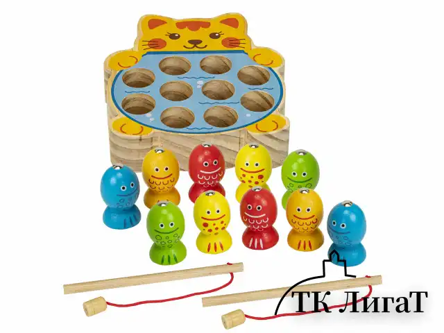 Сортер-рыбалка магнитный деревянный развивающий "Кот", BRAUBERG KIDS, 665246
