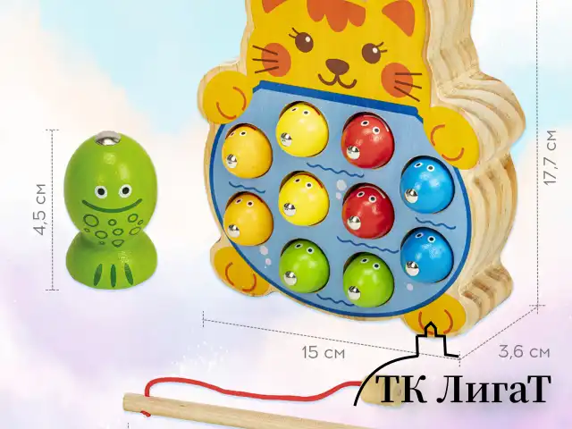 Сортер-рыбалка магнитный деревянный развивающий "Кот", BRAUBERG KIDS, 665246