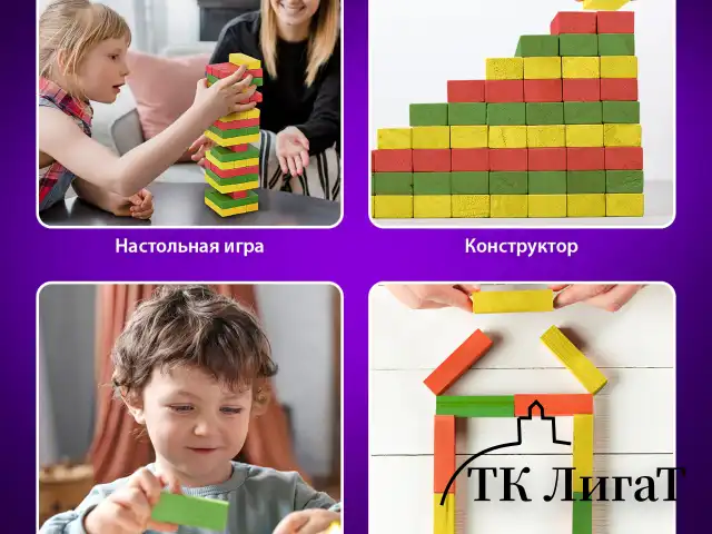 Игра настольная "ЦВЕТНАЯ БАШНЯ", 54 окрашенных деревянных блока + кубик, BRAUBERG HOBBY, 665493