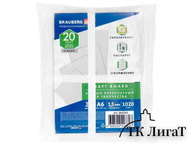 Картон переплетный, толщина 1,5 мм, А6 (105х148 мм), КОМПЛЕКТ 20 шт., BRAUBERG ART, 665561