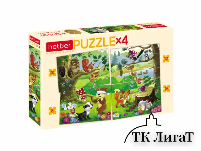 Пазл картонный ФИГУРНЫЙ, 3-8 элементов, 4 в 1, АССОРТИ, 200х140 мм, HATBER