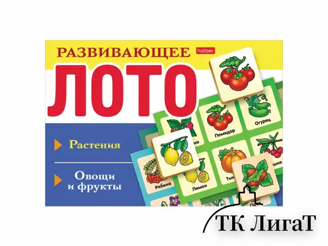 Лото картонное для детей 8 карточек 165х125 мм, 48 фишек, АССОРТИ, HATBER