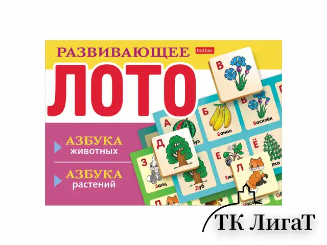 Лото картонное для детей 8 карточек 165х125 мм, 48 фишек, АССОРТИ, HATBER