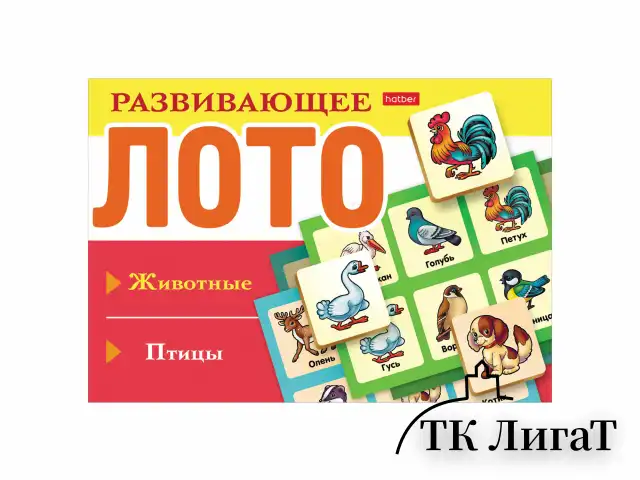 Лото картонное для детей 8 карточек 165х125 мм, 48 фишек, АССОРТИ, HATBER