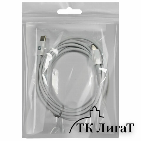 Кабель USB Type-C-Type-C, 60 Вт, белый, 2 м, DEFENDER F182, 87538